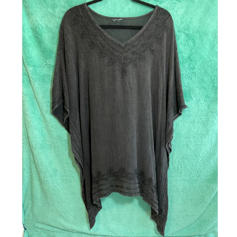 Sakkas Wren Lightweight Embroidered Poncho Blouse Black Large